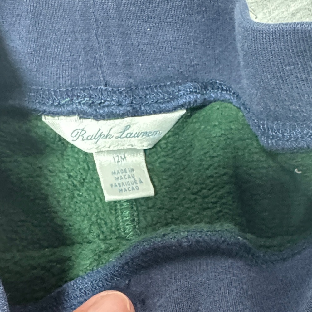 Ralph Lauren Green and Navy Kids Fleece Joggers - Striped Waistband - Picture 2 of 8